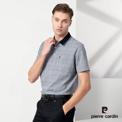 【Pierre Cardin皮爾卡登】 男裝 印格短袖POLO衫-丈青色 (5237260-38)