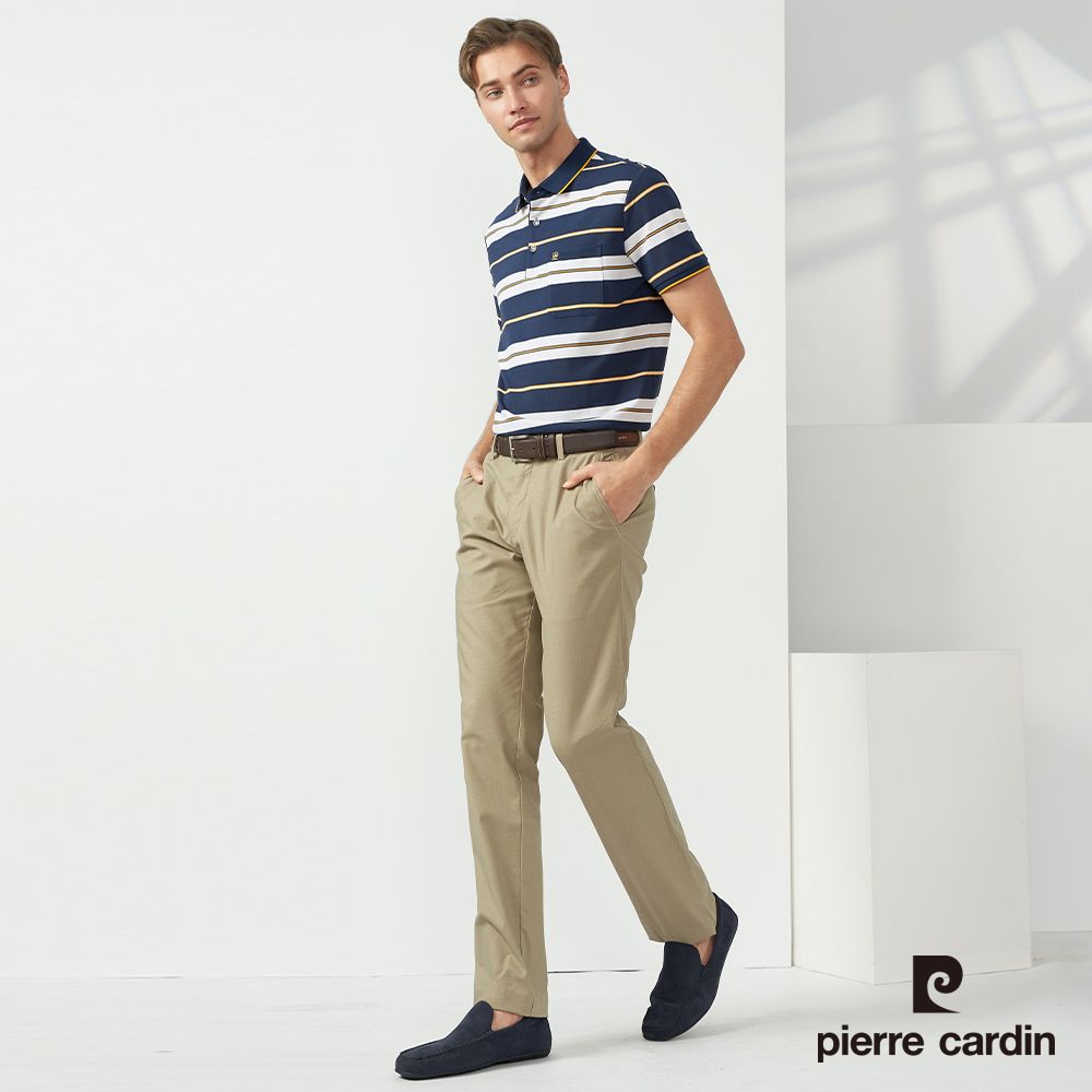 Pierre Cardin 皮爾卡登  男裝 橫條短袖POLO衫-深藍色 (5237262-37)