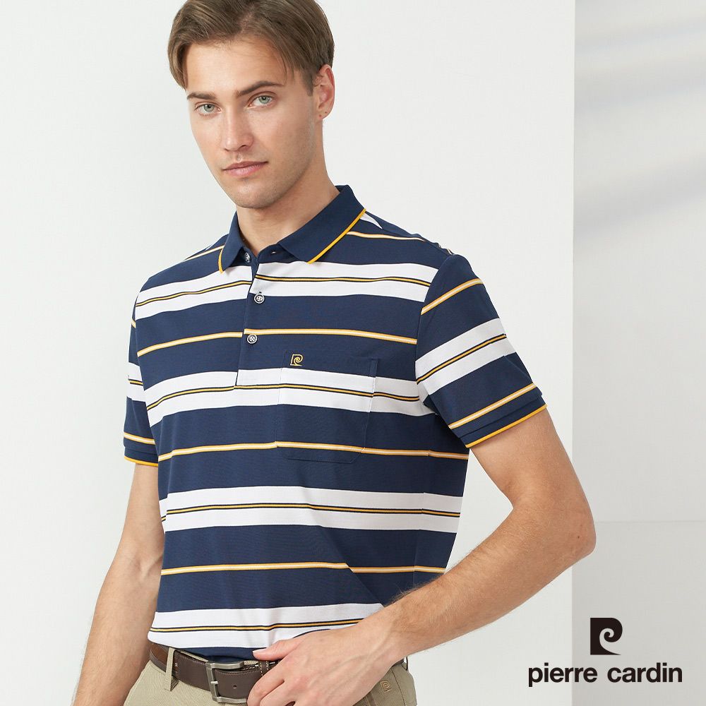 Pierre Cardin 皮爾卡登  男裝 橫條短袖POLO衫-深藍色 (5237262-37)