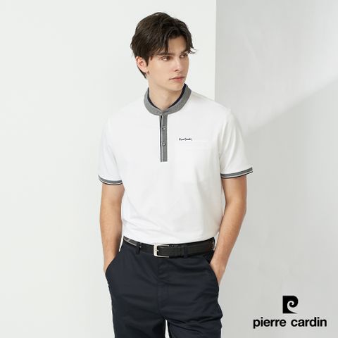 【Pierre Cardin皮爾卡登】 男裝 素色小立領短袖polo衫-白色 (5237213-90)