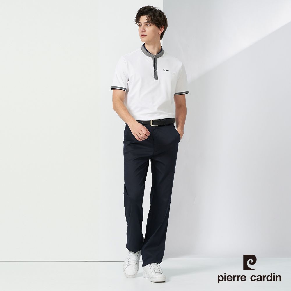 Pierre Cardin 皮爾卡登  男裝 素色小立領短袖polo衫-白色 (5237213-90)