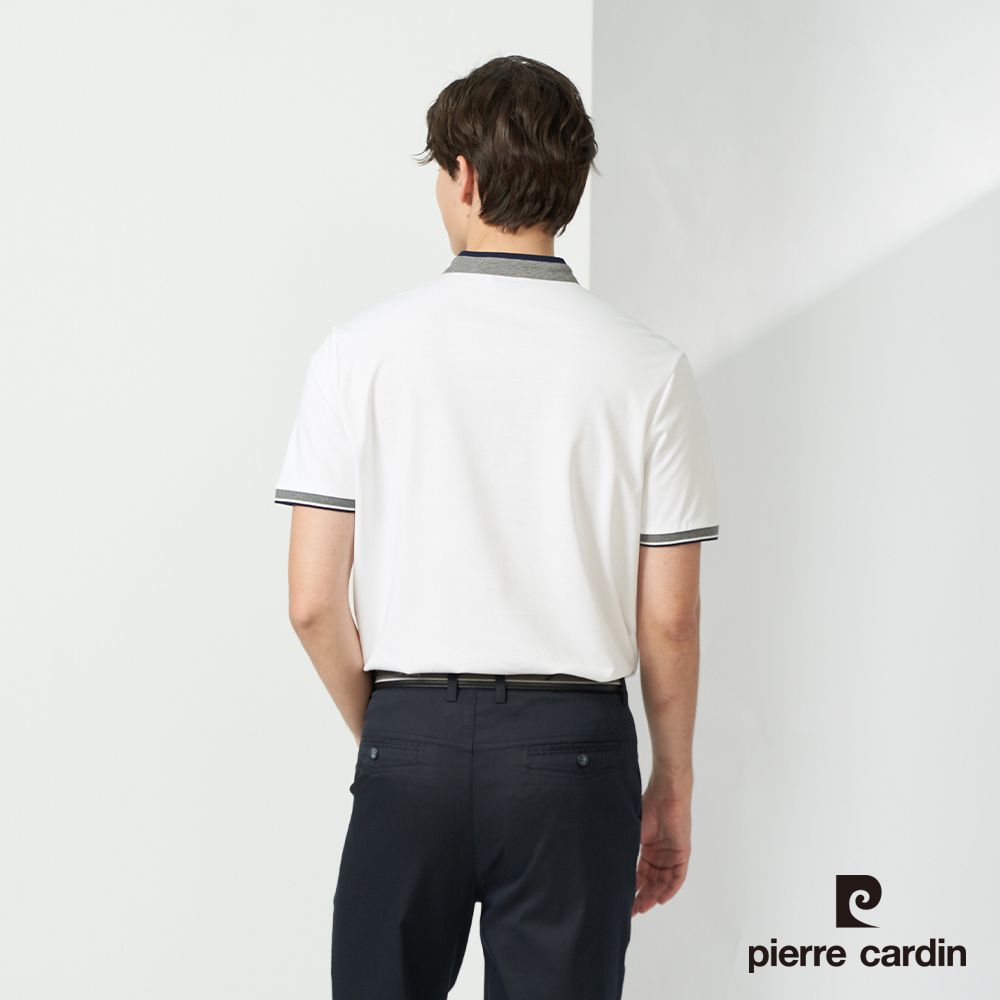 Pierre Cardin 皮爾卡登  男裝 素色小立領短袖polo衫-白色 (5237213-90)