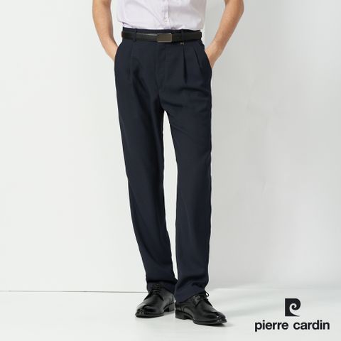 【pierre cardin 皮爾卡登】男裝 素色打摺西裝褲-丈青色 (5237852-38)