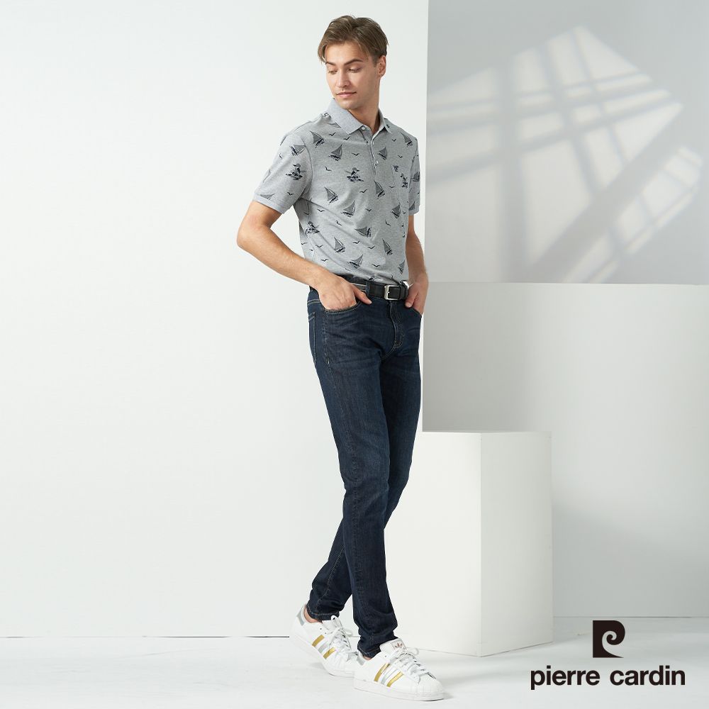 Pierre Cardin 皮爾卡登  男款 帆船印花短袖POLO衫-花灰色 (5237268-95)