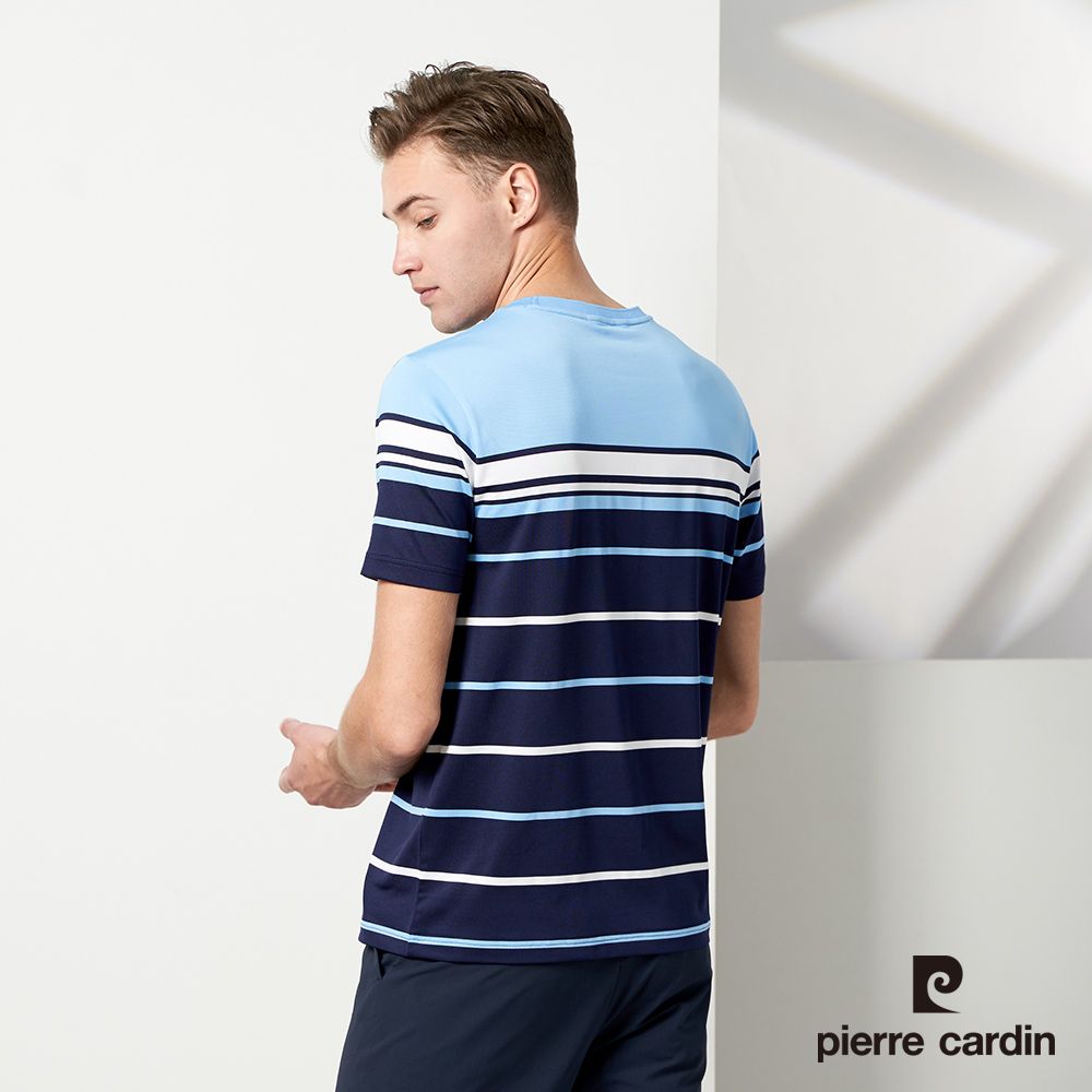 Pierre Cardin 皮爾卡登 男款 TOP單面橫條修身圓領T恤-丈青色 (5237280-38)