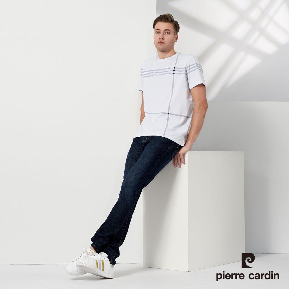 Pierre Cardin 皮爾卡登 男款 大定位格子印花圓領T恤-白色 (5237281-90)