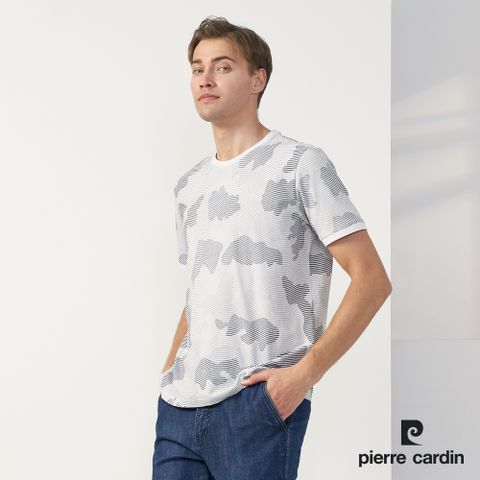 【pierre cardin 皮爾卡登】男款 印花圓領T恤-白色 (5237282-90)