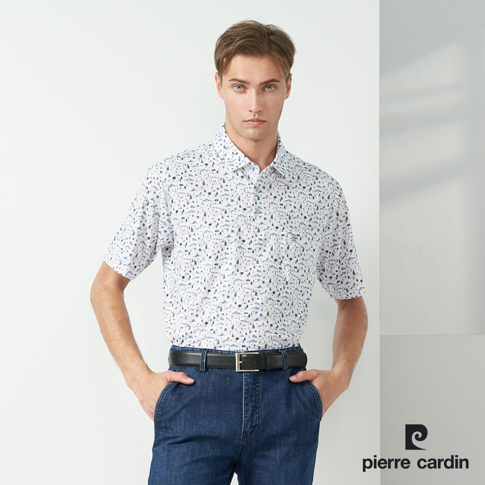 Pierre Cardin 皮爾卡登  TOP印花短袖POLO衫-白色 (5237285-90)