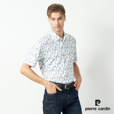 【pierre cardin 皮爾卡登】男款 TOP印花短袖POLO衫-藍色 (5237286-35)