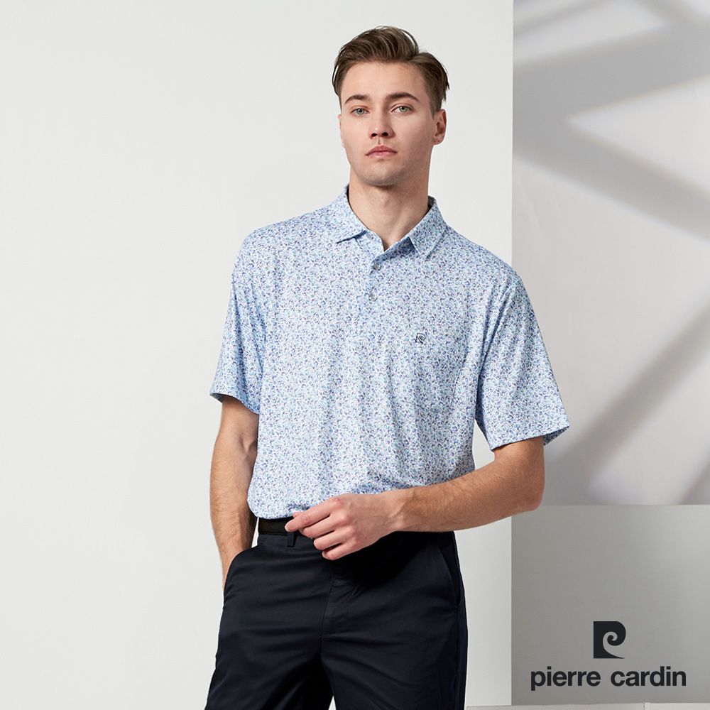 Pierre Cardin 皮爾卡登  TOP印花短袖POLO衫-水藍色 (5237288-35)