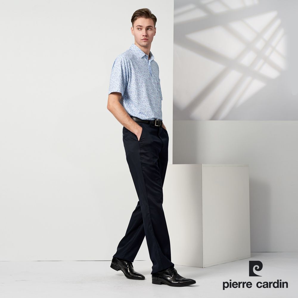 Pierre Cardin 皮爾卡登  TOP印花短袖POLO衫-水藍色 (5237288-35)