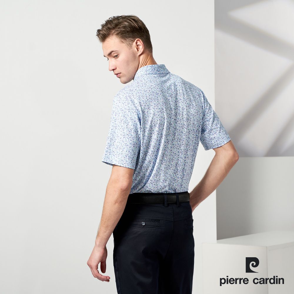 Pierre Cardin 皮爾卡登  TOP印花短袖POLO衫-水藍色 (5237288-35)