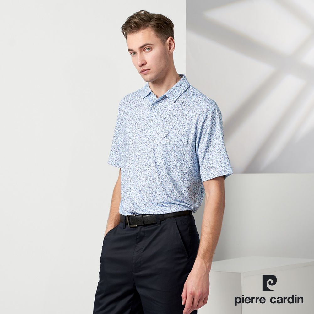 Pierre Cardin 皮爾卡登  TOP印花短袖POLO衫-水藍色 (5237288-35)