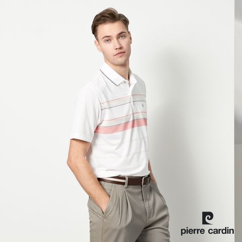 Pierre Cardin 皮爾卡登 男款 TOP定位橫條短袖POLO衫-白色 (5237290-90)