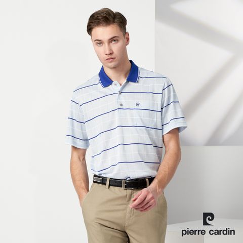 Pierre Cardin 皮爾卡登 男款 TOP格子短袖POLO衫-淺藍色 (5237291-35)