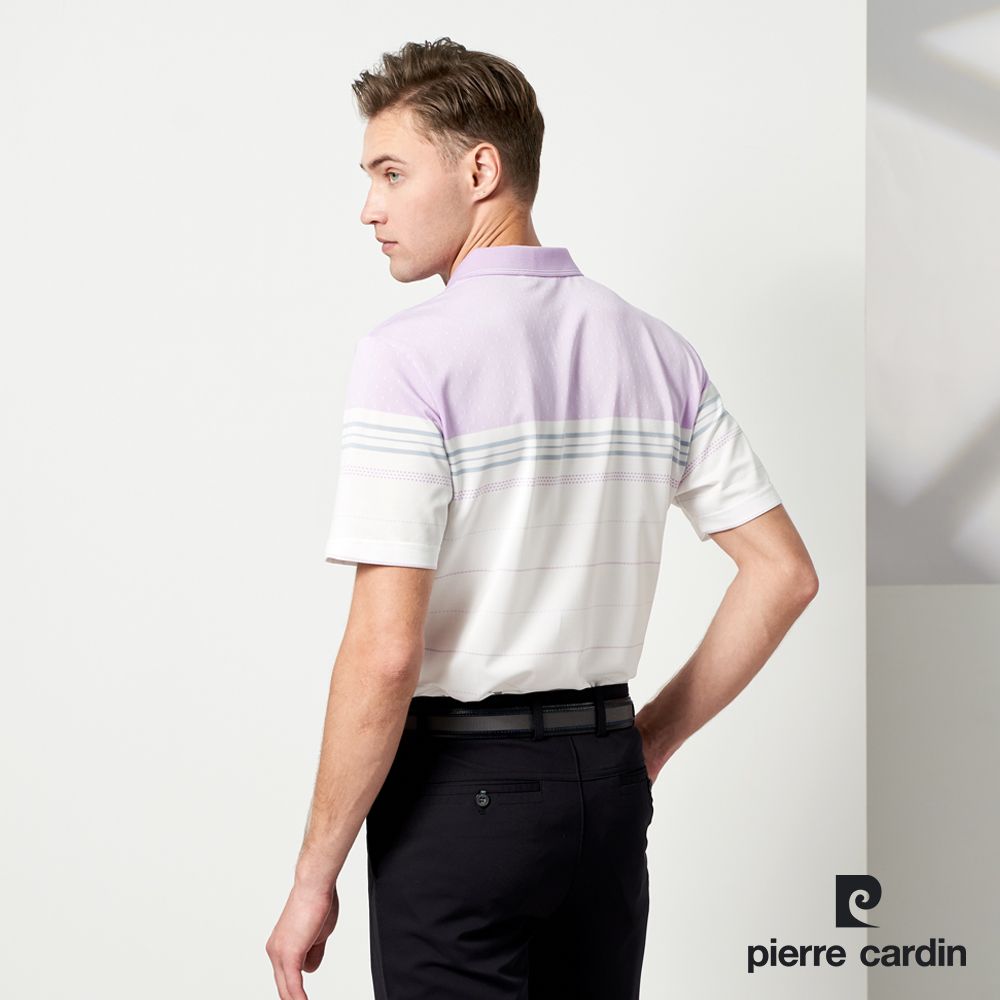 Pierre Cardin 皮爾卡登  男款 TOP定位橫條短袖POLO衫-紫色 (5237293-25)