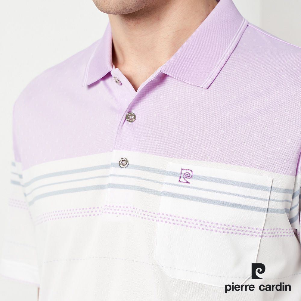 Pierre Cardin 皮爾卡登  男款 TOP定位橫條短袖POLO衫-紫色 (5237293-25)