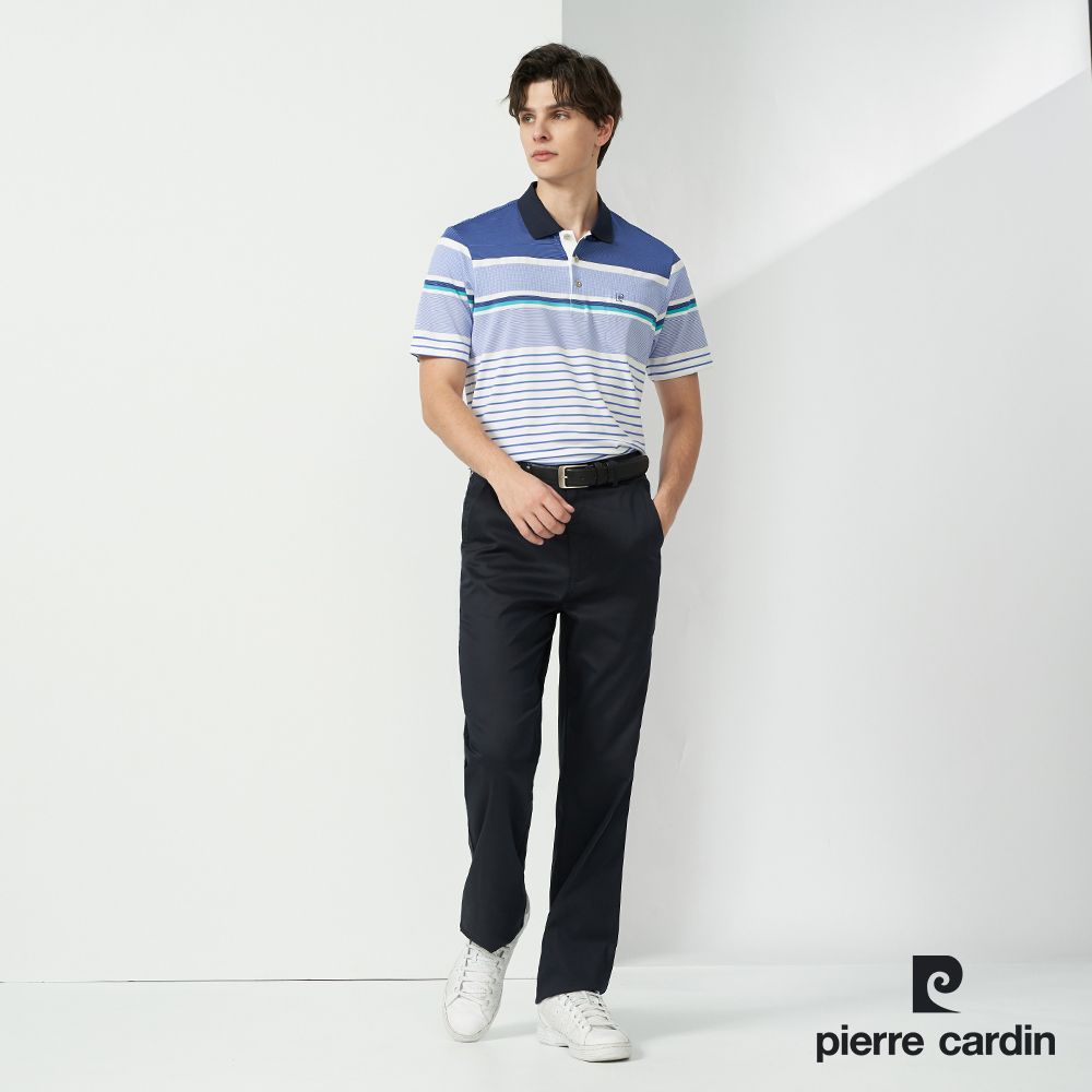 Pierre Cardin 皮爾卡登  男款 TOP組織定位條短袖POLO衫-藍色 (5237295-36)