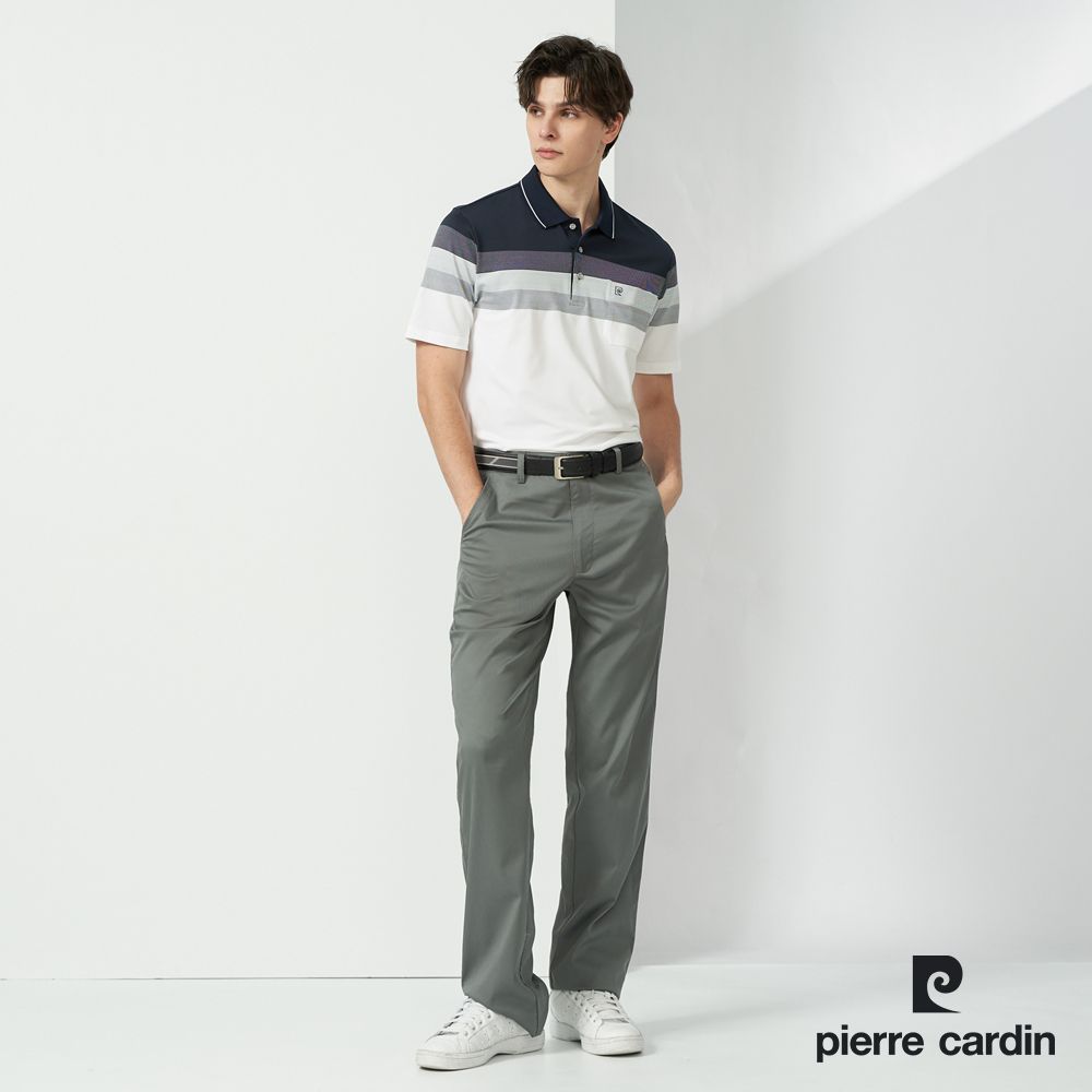 Pierre Cardin 皮爾卡登  男款 TOP定位橫條短袖POLO衫-深藍色 (5237297-38)