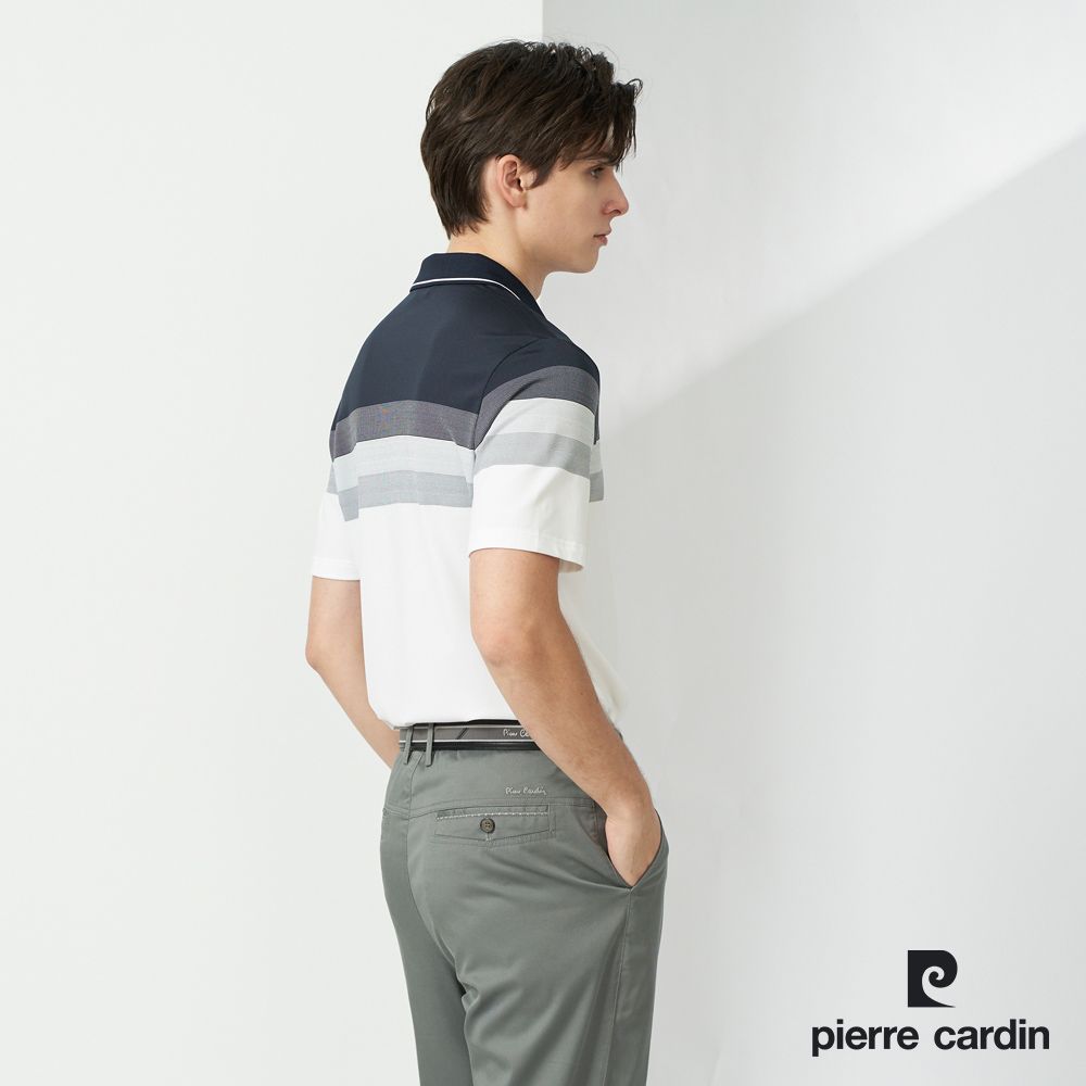 Pierre Cardin 皮爾卡登  男款 TOP定位橫條短袖POLO衫-深藍色 (5237297-38)