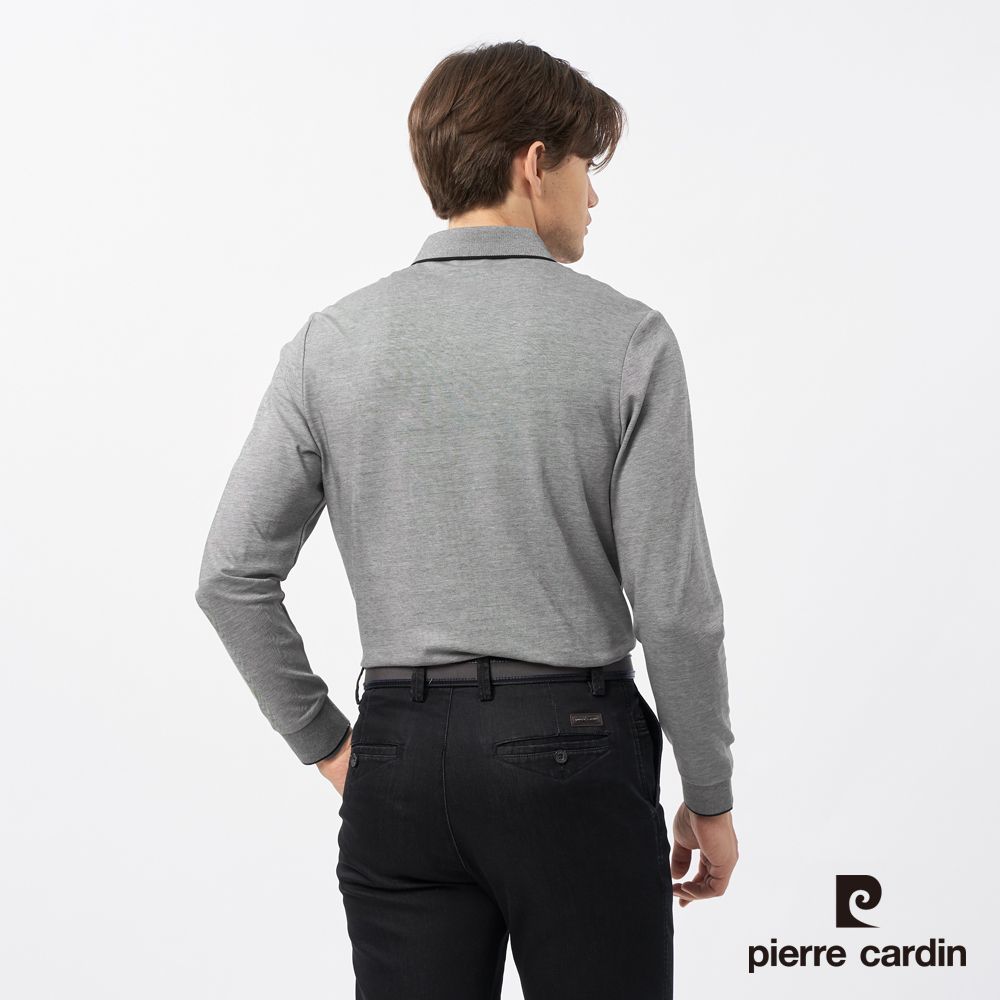 Pierre Cardin 皮爾卡登 男裝 大菱形格印花長袖POLO衫-深灰色 (5235257-98)