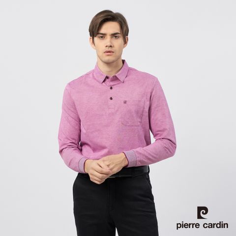 Pierre Cardin 皮爾卡登 男裝 雙色PK葉片印花長袖POLO衫-淺紫紅 (5235290-76)