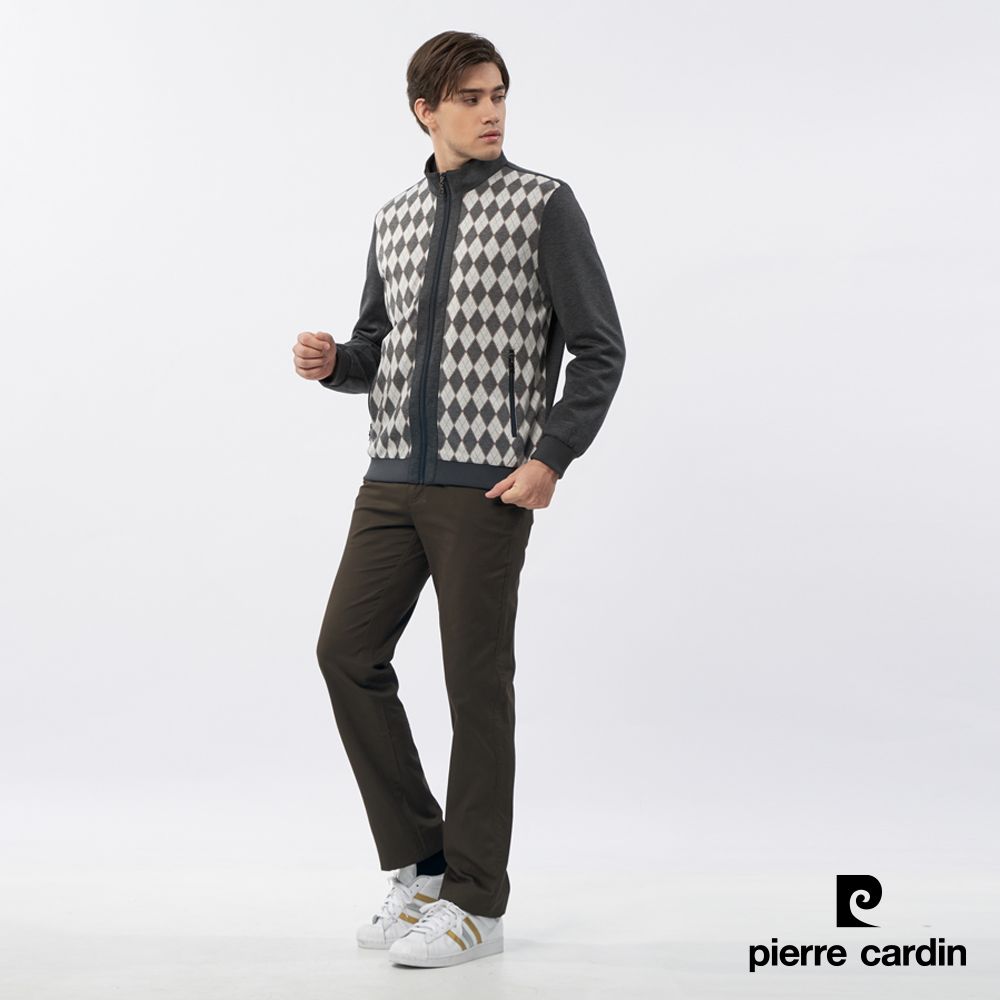 Pierre Cardin 皮爾卡登 男裝 都會休閒立領薄針織夾克外套-灰色 (5235604-96)