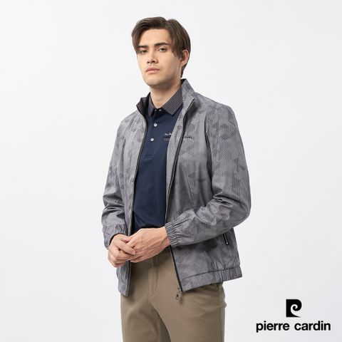 Pierre Cardin 皮爾卡登 男裝 立領印花薄夾克外套-深灰色 (5235663-96)