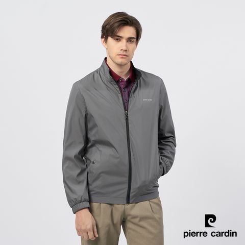 Pierre Cardin 皮爾卡登 男裝 休閒立領暗格紋薄夾克外套-鐵灰色 (5235664-98)