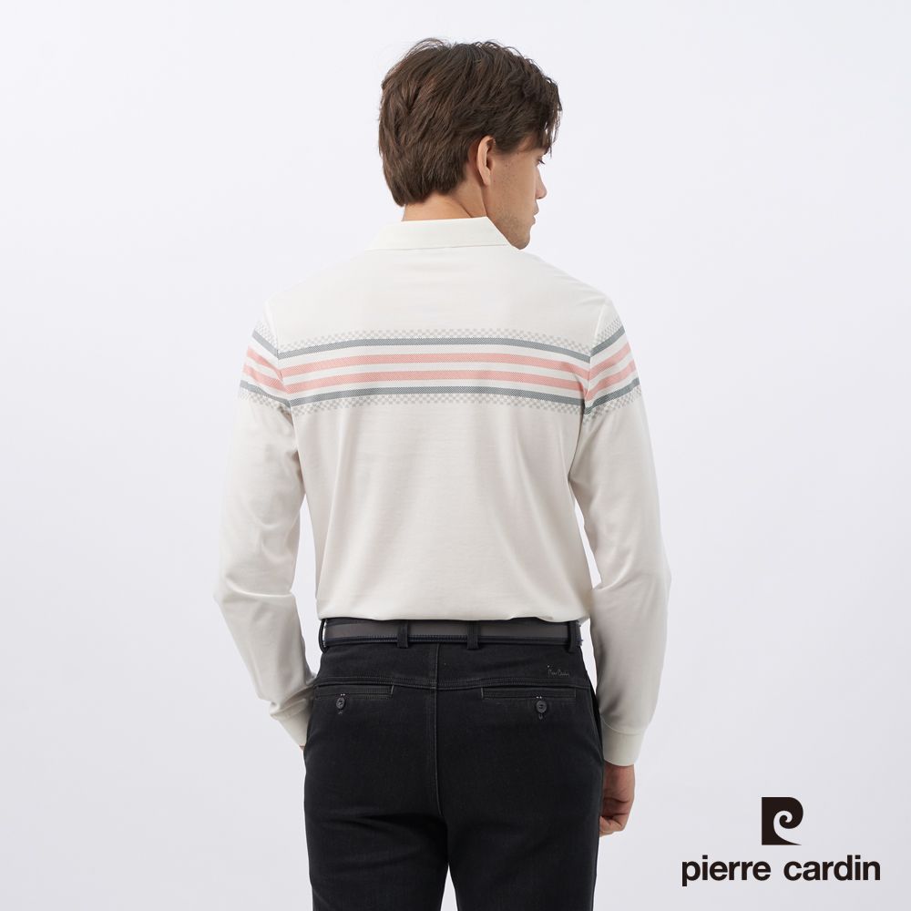 Pierre Cardin 皮爾卡登 男裝 棉質混紡彈性定位條長袖POLO衫-白色 (5235298-90)