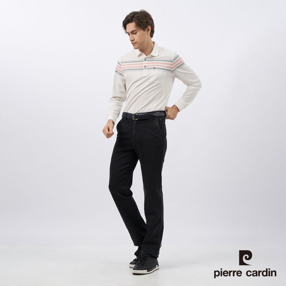 Pierre Cardin 皮爾卡登 男裝 棉質混紡彈性定位條長袖POLO衫-白色 (5235298-90)