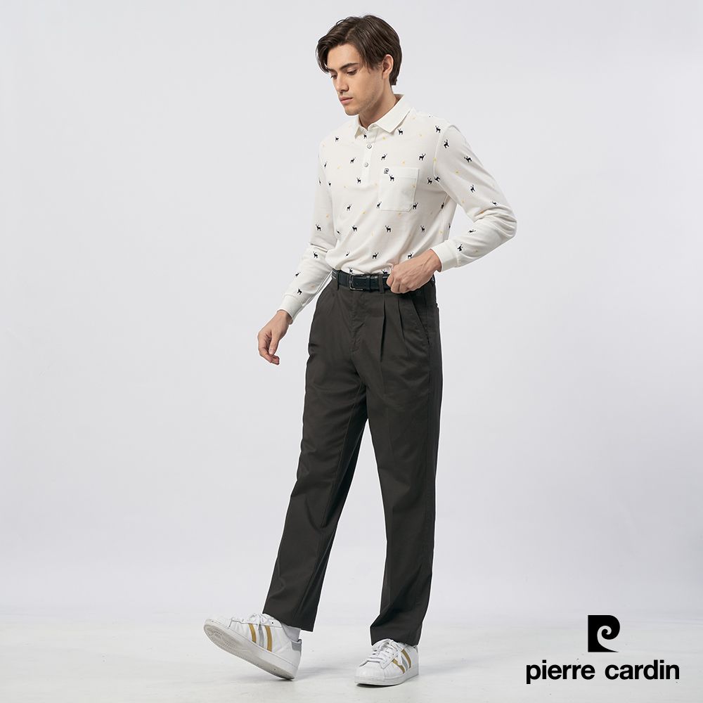 Pierre Cardin 皮爾卡登 男裝 棉混微彈性打折休閒長褲-咖啡色 (5235875-89)