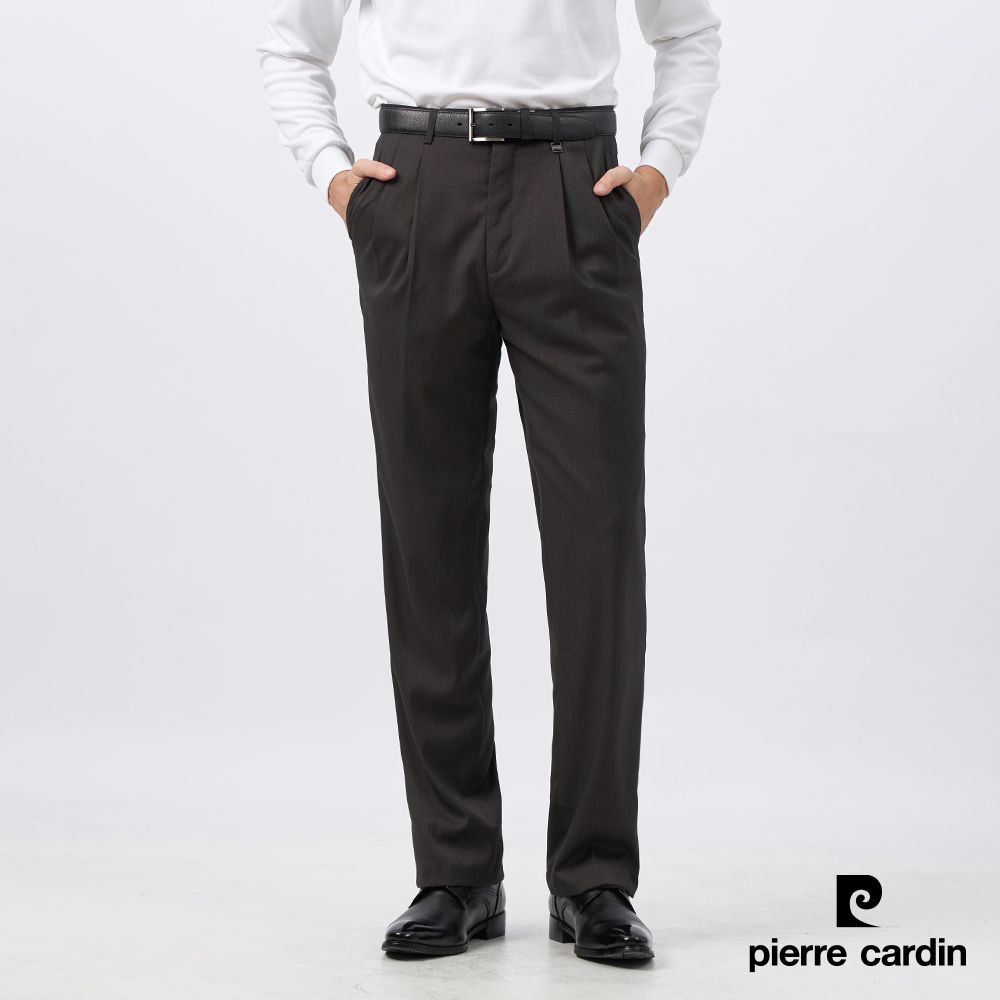 Pierre Cardin 皮爾卡登 男裝 暗緹花打褶西裝褲-深灰色 (5235845-98)