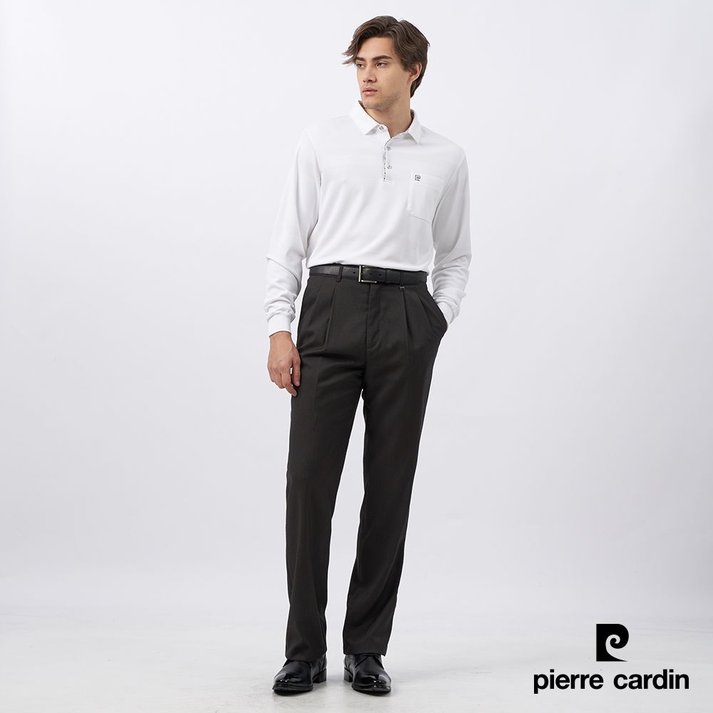 Pierre Cardin 皮爾卡登 男裝 暗緹花打褶西裝褲-深灰色 (5235845-98)