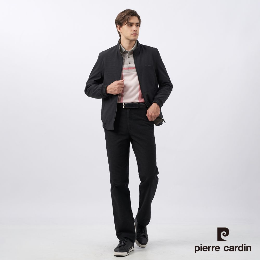 Pierre Cardin 皮爾卡登 男裝 都會休閒格紋立領鋪棉夾克外套-深灰色 (5235751-98)