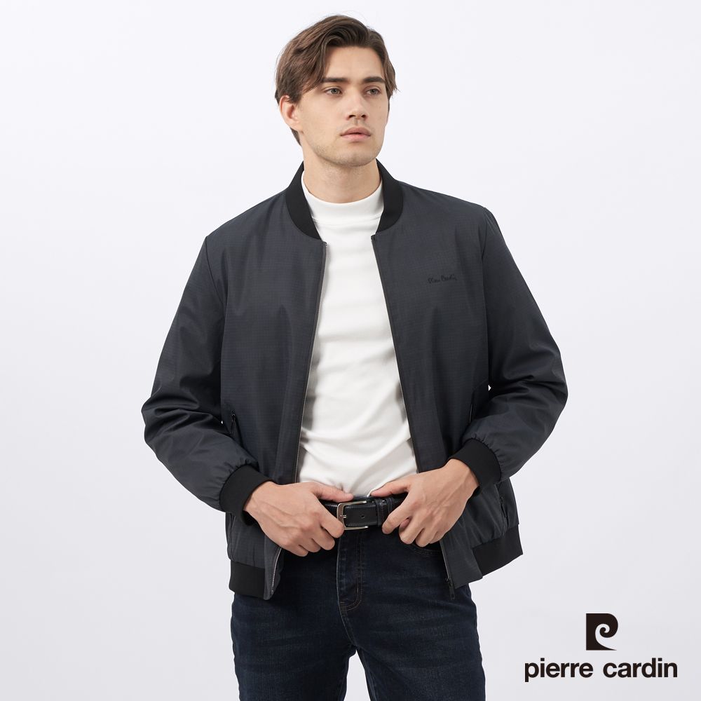 Pierre Cardin 皮爾卡登 男裝 都會休閒棒球領印花格鋪棉夾克外套-深藍綠 (5235762-49)