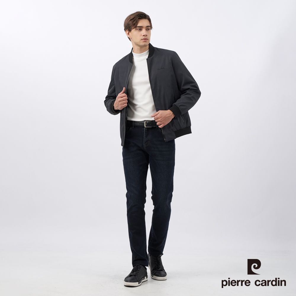 Pierre Cardin 皮爾卡登 男裝 都會休閒棒球領印花格鋪棉夾克外套-深藍綠 (5235762-49)