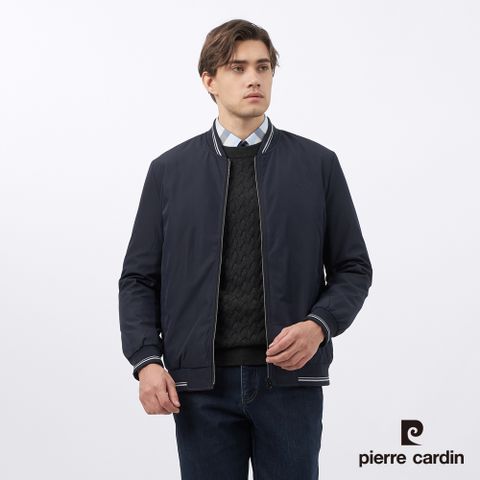 【pierre cardin皮爾卡登】男裝 都會休閒素色棒球領鋪棉夾克外套-深藍色 (5235763-38)