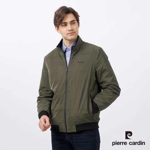 Pierre Cardin 皮爾卡登 男裝 都會休閒立領鋪棉印暗格夾克外套-軍綠色 (5235767-47)