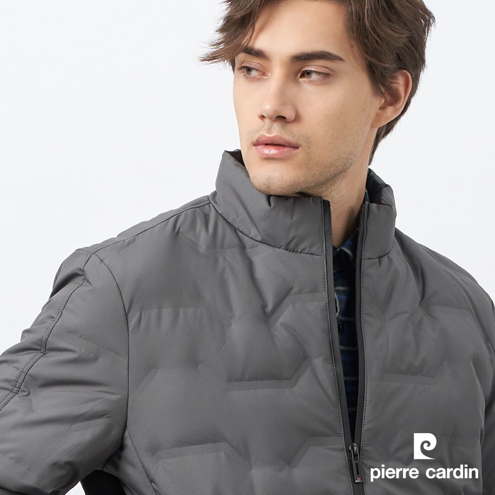 Pierre Cardin 皮爾卡登 男裝 都會休閒素色立領羽絨夾克外套-灰色 (5235771-96)