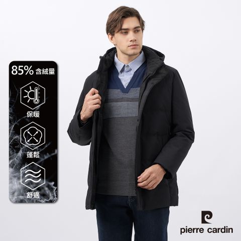 Pierre Cardin 皮爾卡登 男款 都會休閒連帽羽絨夾克外套-黑色 (5235774-99)