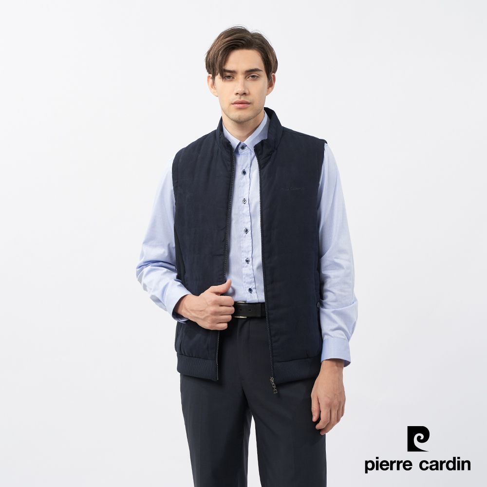 Pierre Cardin 皮爾卡登 男款 休閒剪接保暖針織背心-深藍色 (5235361-38)