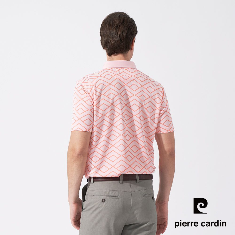 Pierre Cardin 皮爾卡登 男款 緹花短袖襯衫領polo衫-粉橘色 (5247201-65)