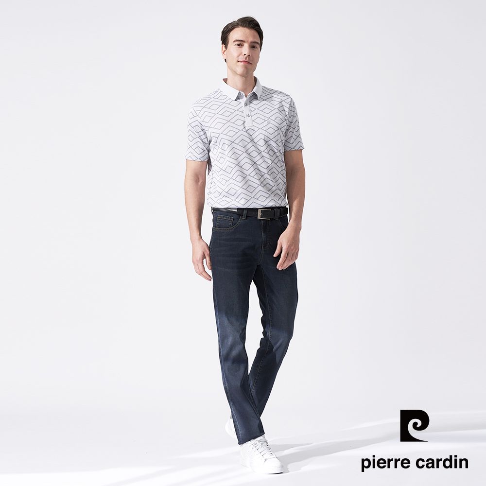 Pierre Cardin 皮爾卡登 男款 緹花短袖襯衫領polo衫-淺灰色 (5247201-95)