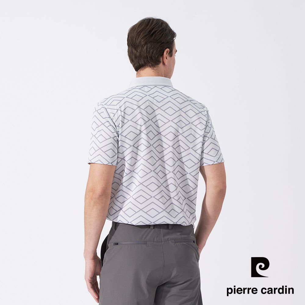 Pierre Cardin 皮爾卡登 男款 緹花短袖襯衫領polo衫-淺灰色 (5247201-95)