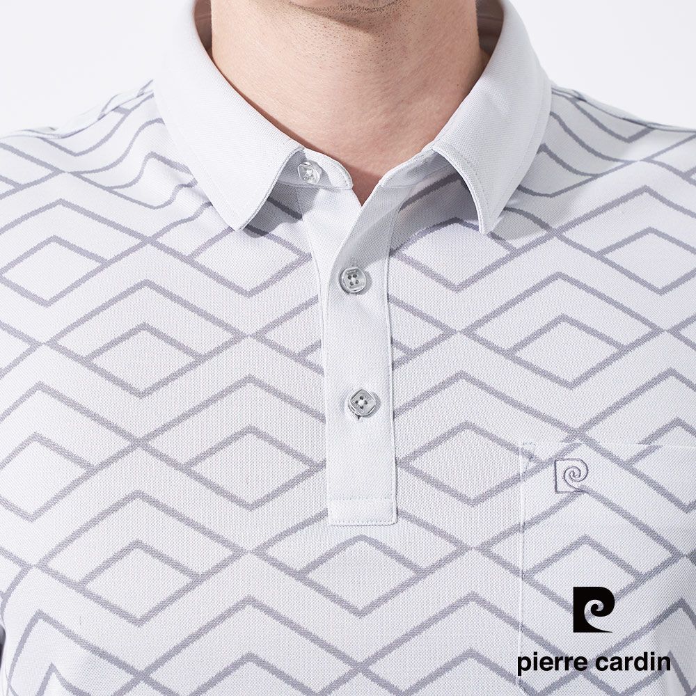 Pierre Cardin 皮爾卡登 男款 緹花短袖襯衫領polo衫-淺灰色 (5247201-95)