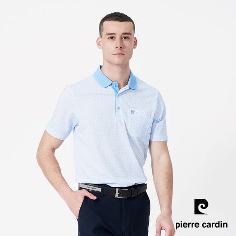 【pierre cardin 皮爾卡登】男款 吸濕排汗印花短袖polo衫-水藍色 (5247205-35)
