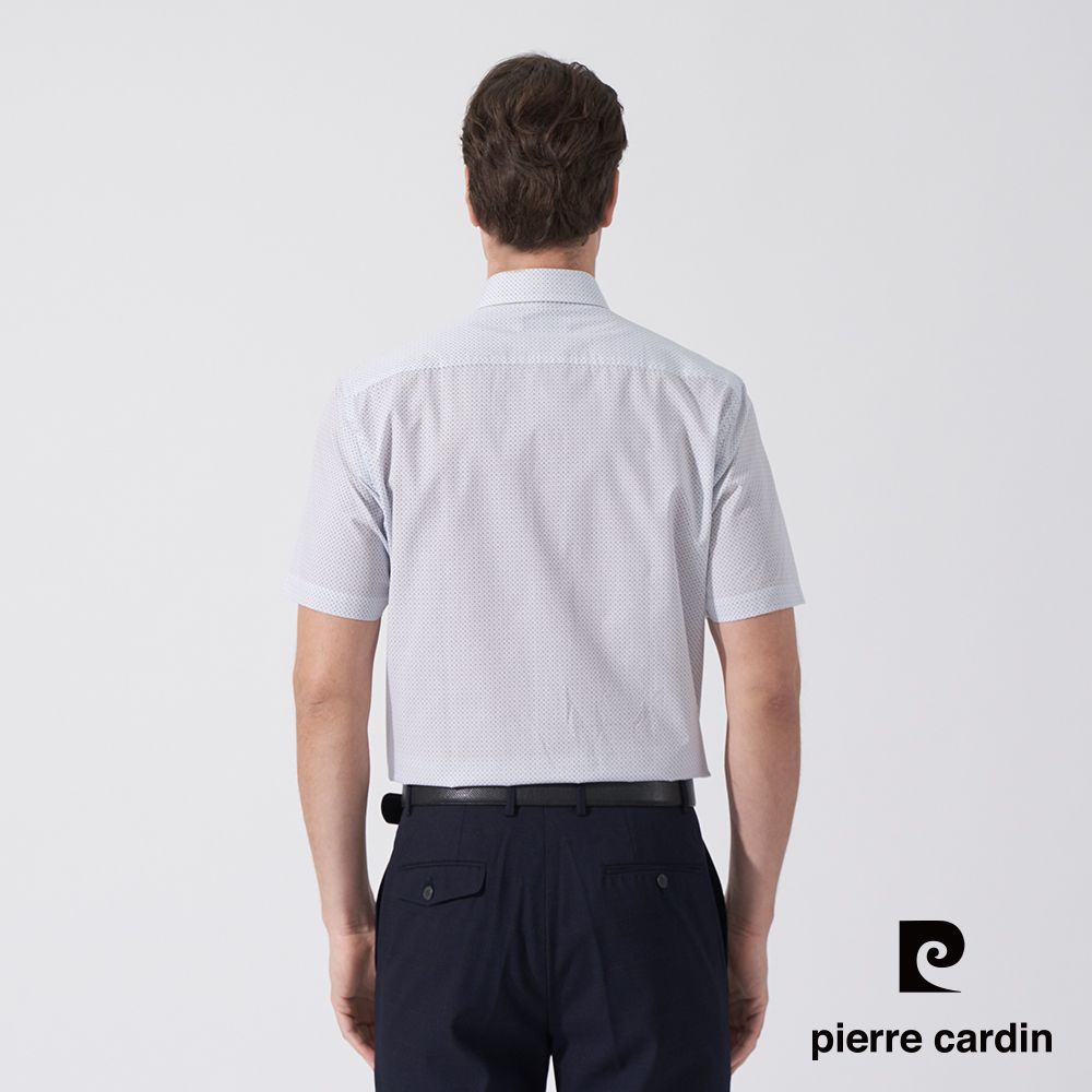 Pierre Cardin 皮爾卡登 男款 棉質混紡圓點印花短袖襯衫-水藍色 (5247163-35)