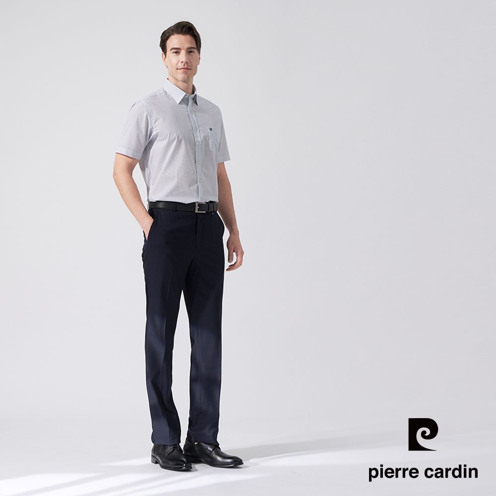 Pierre Cardin 皮爾卡登 男款 棉質混紡圓點印花短袖襯衫-水藍色 (5247163-35)