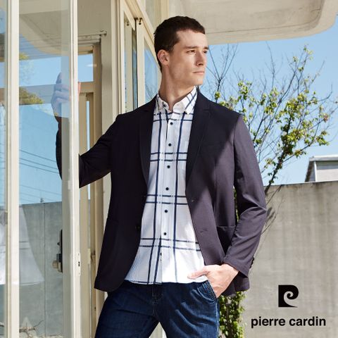 Pierre Cardin 皮爾卡登 男款 時尚素面彈力休閒西裝外套-丈青色 (5247571-38)